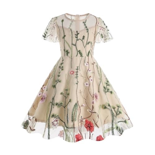 Vintage Floral Embroidered Mesh Dress