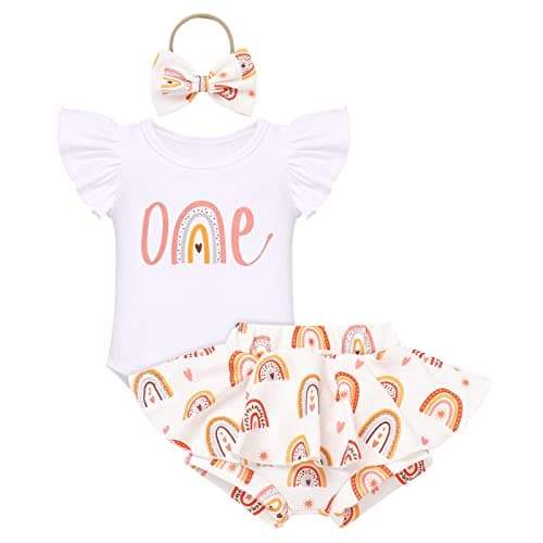 FYMNSI Baby Girls Sunflower Peach 1st Birthday Romper + Shorts + Headband for Cake Smash Photo Props