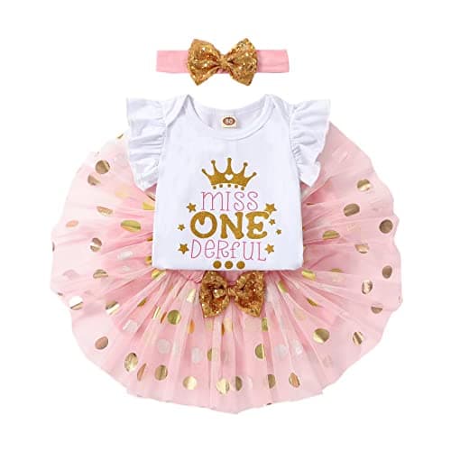 Fifiilyty Baby Girl 1st Birthday Outfit: Printed One-Piece Top + Ballet Skirt + Headband