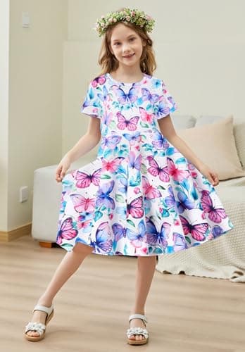 RAISEVERN Toddler Girls Short Sleeve Casual Midi Sundress 4-9T