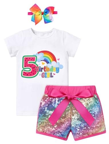 IMEKIS Baby Girl 1st Birthday Outfit & Romper with Sequin Shorts & Headband