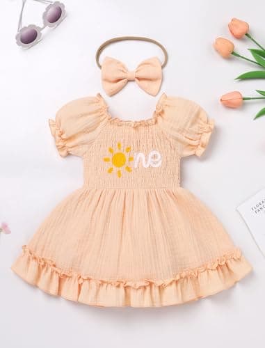 IMEKIS Baby Girl Half 1st Birthday Smocked Strawberry Dress