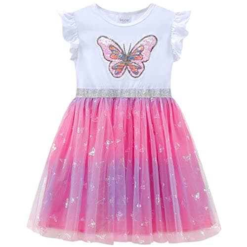 VASCHY Cute Ruffle Tulle Dress for Girls, Toddler to Big Kid Size 2-10T