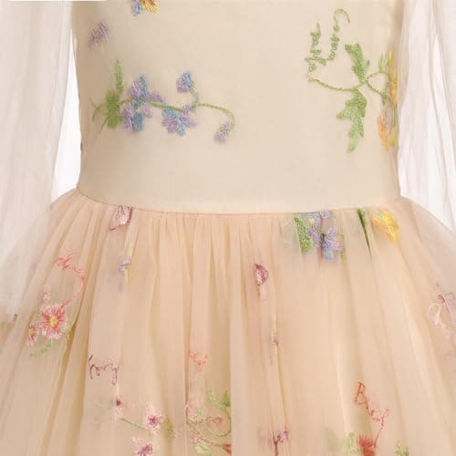 ODOLDI Baby Flower Girl Sleeveless Spaghetti Straps Floral Embroidered Birthday Dress
