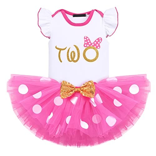 Baby Girl Birthday Outfit Set: Romper Top, Polka Dots Tutu Skirt, Headband