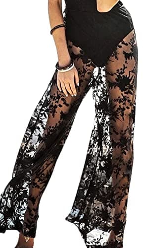 DZOVUTTZ Women's Festival Dance Outfit Bell Bottom Mesh Pants