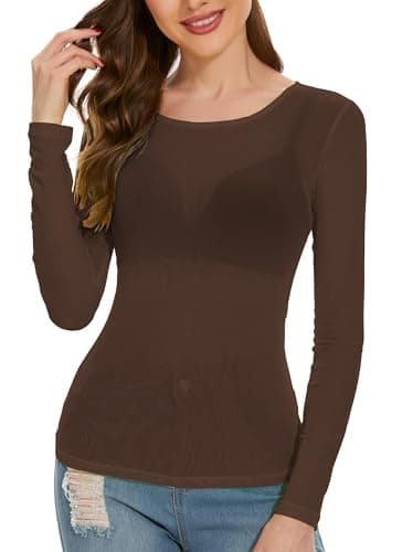 Women's Long Sleeve Bodycon Sheer Blouse See Through Mesh Top