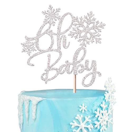 Rsstarxi 1 Pack Snowflake 1st Birthday Cake Topper Silver Glitter Party Decor