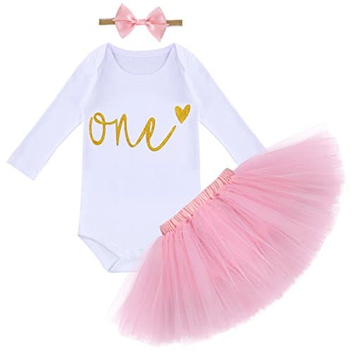 OwlFay Baby Girl 1st Birthday Crown Romper & Skirt + Bow Headband Party Dress Set