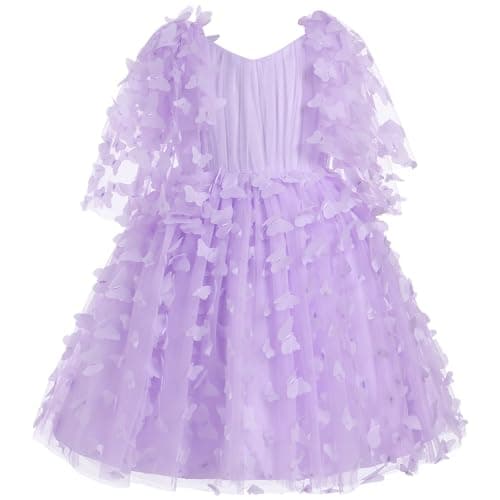 IDOPIP Kids' Flower Girl Butterfly Tutu Dress for Birthday Party Communion