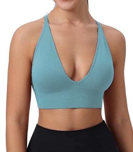 SHAEND Women's Deep V-Neck Padded Sports Bra with Criss Cross Straps Yoga Top
