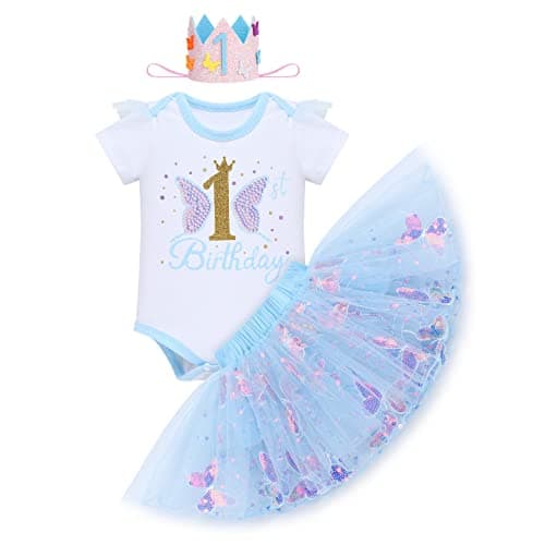 ODASDO Baby Girl's First Birthday Outfit with Flower Print Romper & Tutu Skirt Set