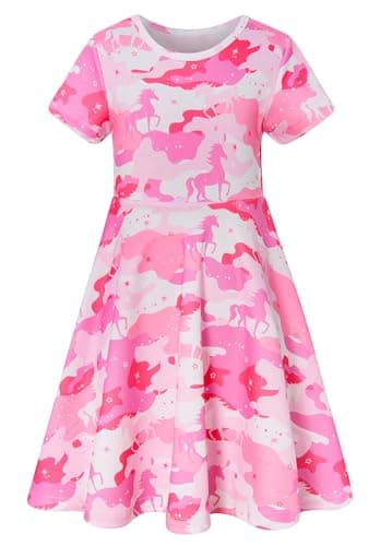 RAISEVERN Toddler Girls Short Sleeve Casual Midi Sundress 4-9T