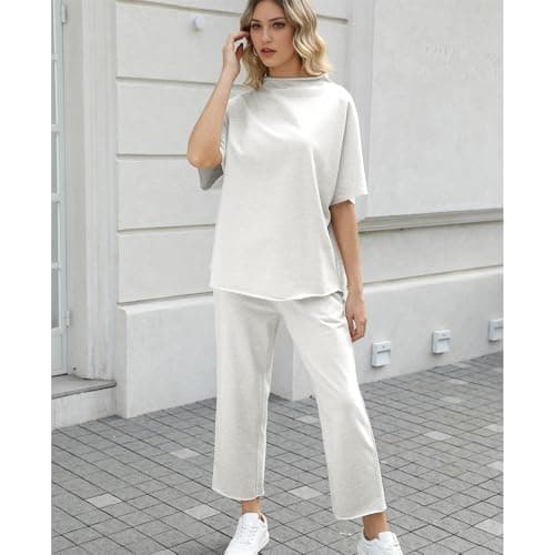 SeeLuNa Women's 3/4 Sleeve Batwing Capelet & Wide Leg Pants Loungewear Set