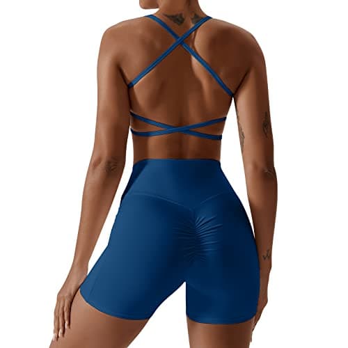 IWEMEK ABOCIW Women's Cross-Back Workout Bra & Shorts Set