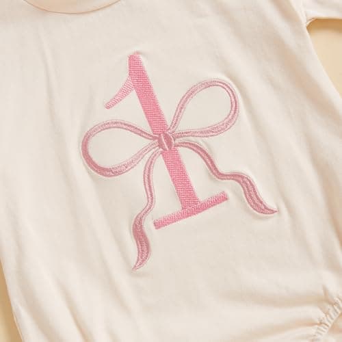CREAIRY Baby Girl 1st Birthday Bow Bubble Romper Shorts Sleeve Jumpsuit Summer Clothes