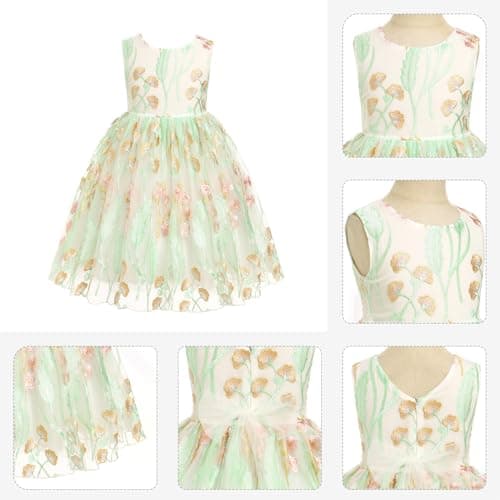 IMEKIS Girls Embroidered Flower Sleeveless Tulle Party Dress 3-10T