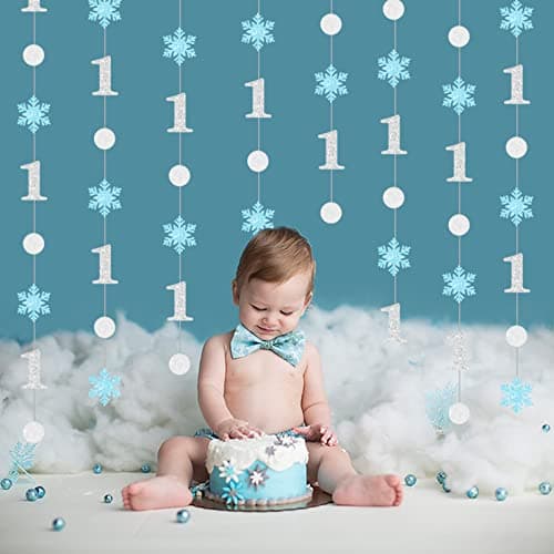 Fangleland Blue Glitter Snowflake First Birthday Garland