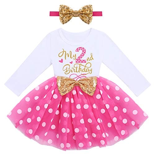 ODASDO My 1st / 2nd / 3rd Birthday Toddler Long Sleeve Tutu Dress & Bowknot Headband Set