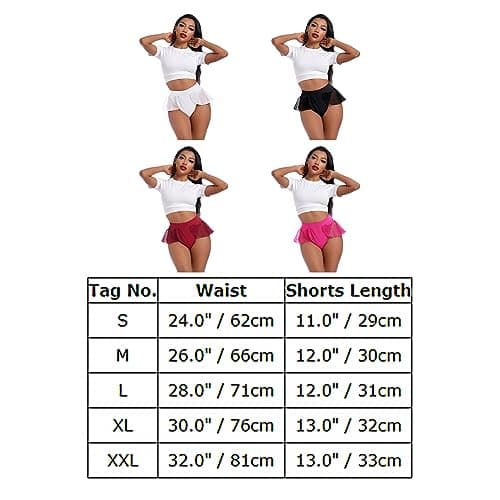 IMEKIS Women Pole Dance Shorts - Rave Bottoms with Ruffles Mesh
