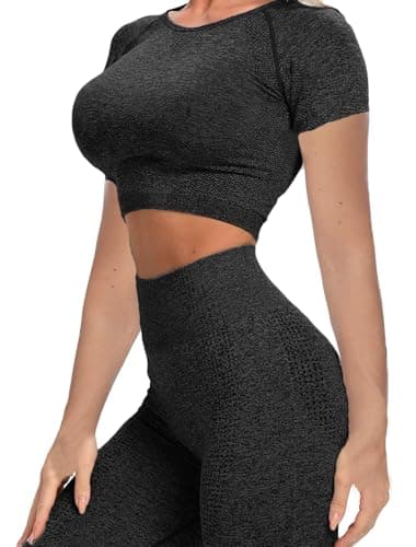 YOFIT Women's Seamless High-Waist Yoga Leggings & Long Sleeve Crop Top Set
