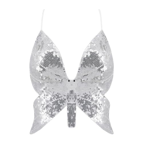 Glitter Sequin Butterfly Crop Top for Women