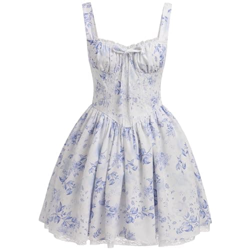 IMEKIS Women's Summer Lace Corset Mini Dress with Spaghetti Straps