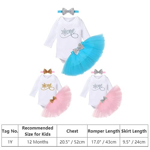Baby Girls' Snowflake 1st Birthday Outfit: Romper, Tutu Skirt, and Headband for Winter Parties and Cake Smash Photos
