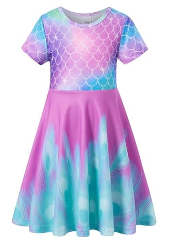 RAISEVERN Toddler Girls Short Sleeve Casual Midi Sundress 4-9T