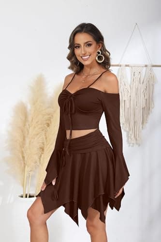 Ophestin Women's Y2K Fairy Off-Shoulder Handkerchief Skirts Set