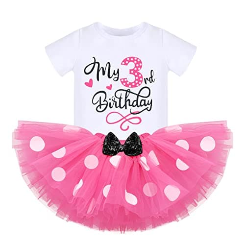 Kids Girls 3rd Birthday Cake Smash Outfit with Polka Dots Tutu Skirt