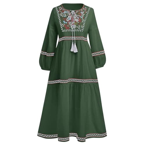 Floral Embroidered Mexican Dress for Women