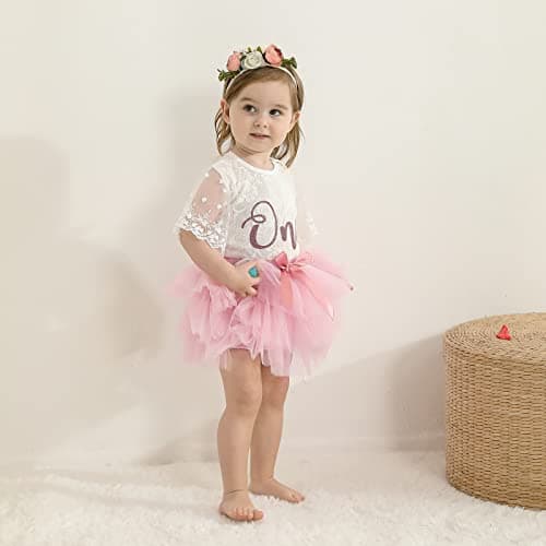 Weixinbuy Baby Girl 1st Birthday Outfit with Tulle Romper + Tutu + Flower Headband