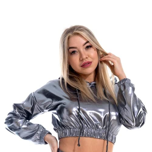 Women's Metallic Shiny Crop Top Hoodie