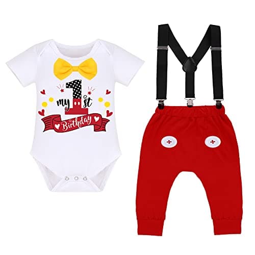 IDOPIP Baby Boys First Birthday Party Cake Smash Outfit with Mouse Ear Headband