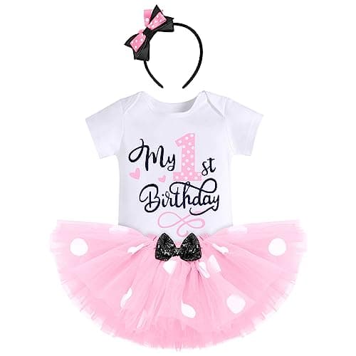 IBTOM CASTLE Polka Dots Romper Tutu Dress for Baby Girls Birthday Outfit