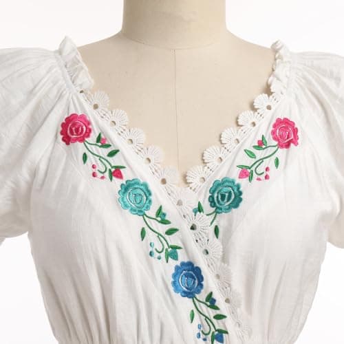 IMEKIS Women's Mexican Fiesta Floral Embroidered Maxi Dress