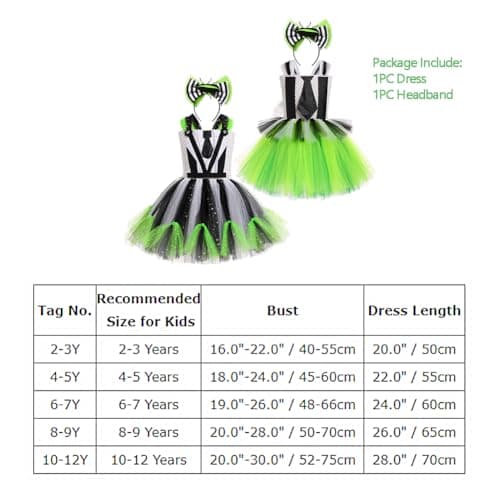 Girls Halloween Costume Black and White Striped Tulle Dress Set - Ages 2-12