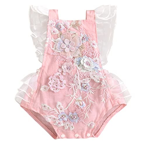 IMEKIS Baby Girls Boho Lace Romper Dress Newborn Outfits