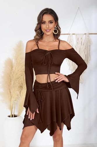 Ophestin Women's Y2K Fairy Off-Shoulder Handkerchief Skirts Set
