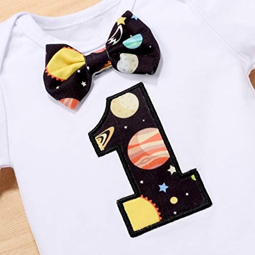 Baby Boys Space 1st Birthday Outfit Cake Smash Romper + Shorts Pants Suspenders Astronauts Cake Smash Photo Props