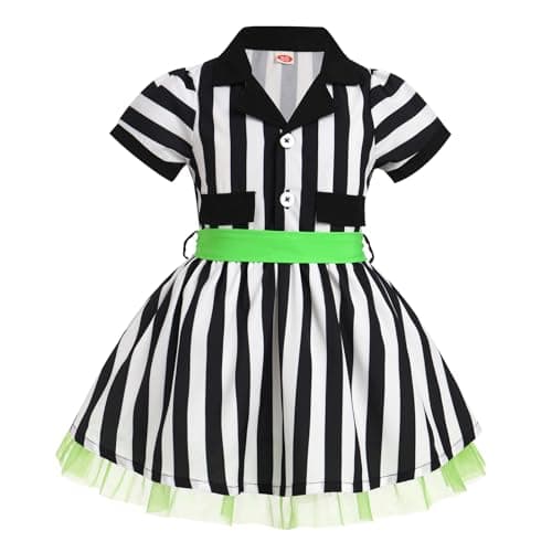 Toddler Girls' 50s Halloween Costume Set: Black and White Striped Dress with Headband