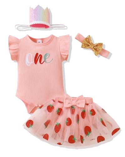Renotemy Baby Girl 1st Birthday Outfit & Cake Smash Set with Hat