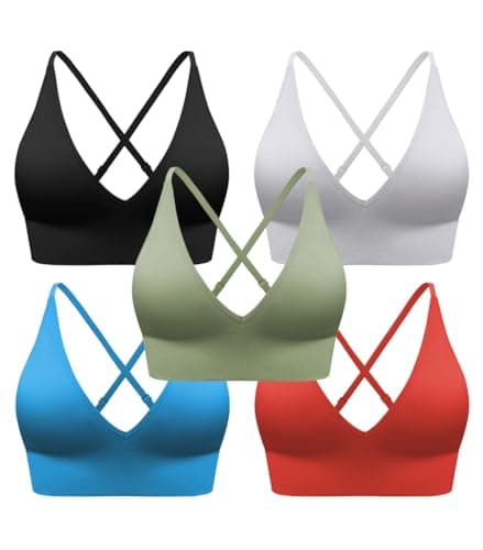 SHAEND Women's Deep V-Neck Padded Sports Bra with Criss Cross Straps Yoga Top