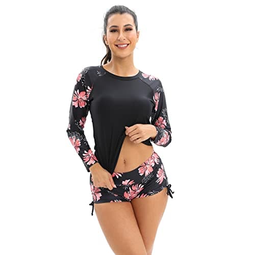 Women's Floral Print Rash Guard Swimwear Set