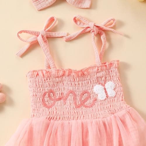Baby Girls 1st Birthday Romper Tutu Dress - One Year Old Party Outfit