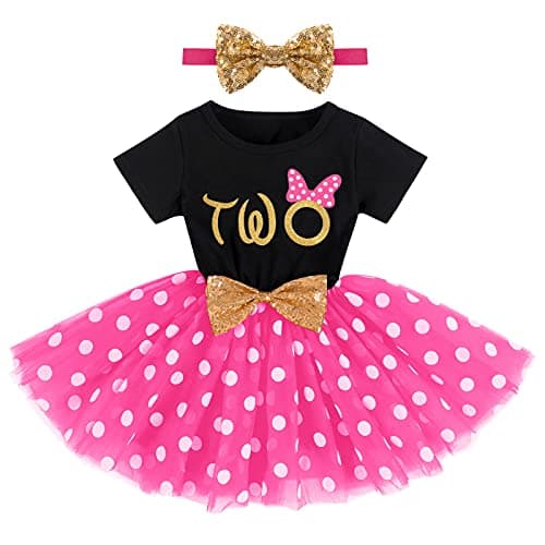 IMEKIS Baby Girls 1st & 2nd Birthday Outfit with Dress & Tutu Set