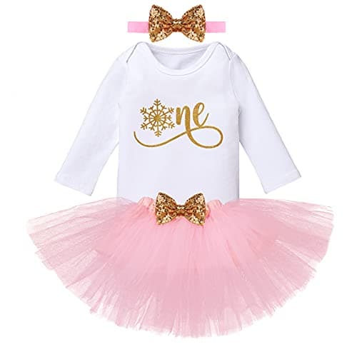 Baby Girls' Snowflake 1st Birthday Outfit: Romper, Tutu Skirt, and Headband for Winter Parties and Cake Smash Photos
