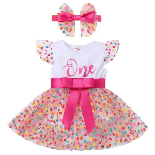 Rainbow Polka Dots Romper Princess Party Tutu Dress with Headband Cake Smash Clothes for Baby Girls