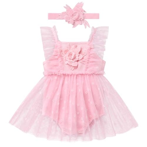 Newborn Baby Girl 1st Birthday Outfit Floral Romper Dress Tulle Cake Smash Photo Shoot